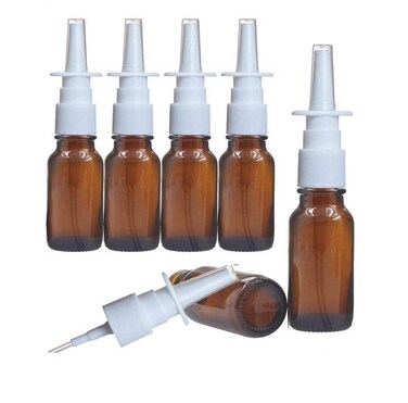 6PCS 10ml Amber Refillable Glass Fine Mist Nasal Spray Bottles Sprayer Jar Pot Container for Perfumes Essential Oils Colloidal Silver Saline