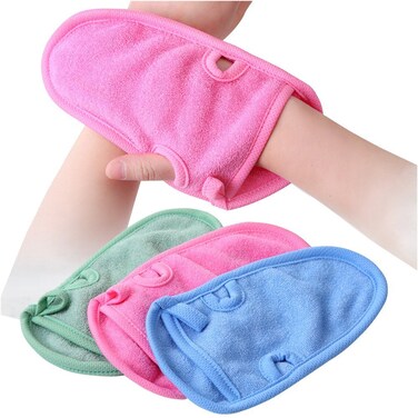 3PCS Bathing Shower Exfoliating Mitts Towel Soft Skin Care Face Body Wash Massage Spa Mittens for Adult and Kids(Color Random)