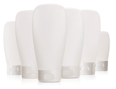 Erioctry Pack of 6 150ml/5oz Clear Plastic Soft Tubes Empty Refillable Cosmetic Squeeze Bottles with Flip Cap Makeup Sample Container Dispenser for Facial Cleanser Shampoo Body Shower Gel