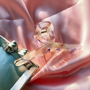 Hair Claw Clips, Celluloid Acrylic Hair Jaw Clip, Tortoise Barrettes Fashion Stylish Shining Hair Clamps, Nonslip Medium Large Hair Styling Accessories for Women, Teens, Girls (Purple Shell Cross)