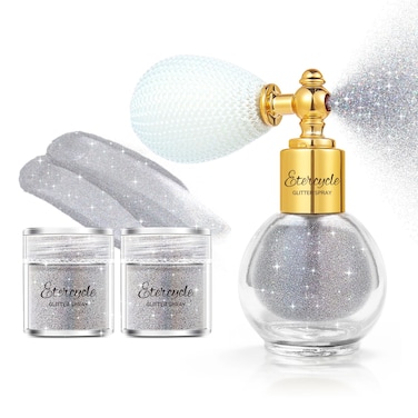 Etercycle Body Glitter Spray, Silver Hair Glitter Extra Fine Face Shimmer Powder, Long-Lasting and Quick-Drying Body Glitter Sparkly Glitter Gifts for Rave Clothes Nail Art Easter Halloween Crafts