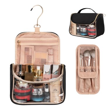 Ethereal Makeup Bag Travel Bag with Hanging Hook, Portable Toiletry Bag for Women with Small Brushes Bag Clear Cosmetic Bag