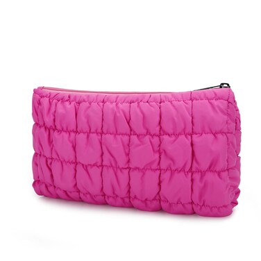 E-Tree Cute Makeup Bag,Quilted Cosmetic Case,Make up Pouch for Purse,Travel Toiletry Zipper Pouch,Zipper Skin Care Bag for Women, Cotton Makeup Organizer (Hot Pink)