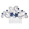 EVER FAITH Wedding Side Comb Accessories, Blue Austrian Crystal Cream Simulated Pearl Floral Vine Bridal Hair Piece for Women