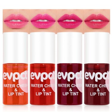 evpct 4Pcs Apple Strawberry Watermelon Cherry Korean Water Pink Red Lip Tint Lip Inks Stain Set for Lips Cheeks Long Wear tintas de labios tinte para labios tinta de labios de larga duracion duraci&oacute;n