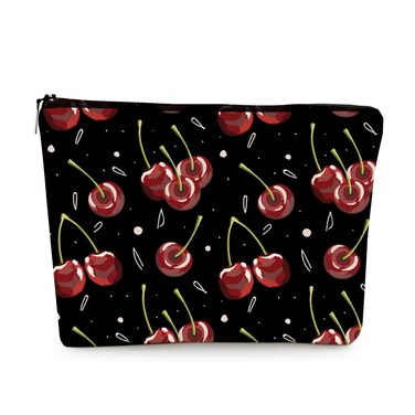 EXUQO Cherry Makeup Bag,Black Red Cherry Zipper Cosmetic Pouch Travel Bag,Aesthetic Small Makeup Bag Gifts for Teen Girls Women