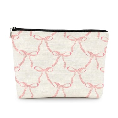 EXUQO Coquette Preppy Small Makeup Bag,Trendy Teen Girls Gifts,Pink Bow Pouch Bag Gift for Women,Funky Zipper Travel Toiletry Aesthetic Cosmetic Bag