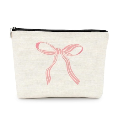 EXUQO Coquette Pink Bow Preppy Small Makeup Bag,Trendy Teen Girls Gifts,Pink Bow Pouch Bag Gift for Women Sister Friend,Funky Zipper Travel Toiletry Aesthetic Cosmetic Bag