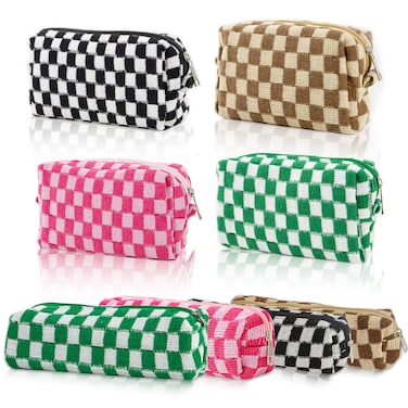 8pcs Checkered Makeup Bag Cosmetic Bag for Women,4Pcs Large Capacity Y2k Makeup Bags and 4Pcs Pencil Case Makeup Brushes Storage Bag Travel Toiletry Bag Organizer