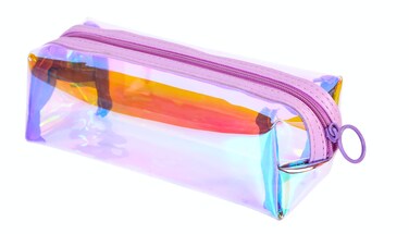 Holographic Clear Makeup Pouch/Cute Iridescent Cosmetic Organizer/Sparkly Glittery Women&rsquo;s Toiletries Holder/Transparent Ladies Zipper Bag for Purse or Tote (Lilac)