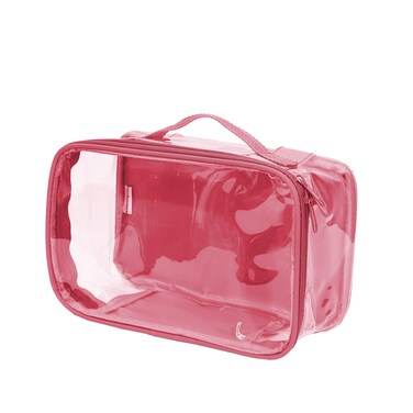 Small Clear Travel Packing Cube/See Through PVC Plastic Pouch for Carry On Suitcase, Backpack or Diaper Bag/Transparent Multipurpose Accessories, Makeup &amp; Underwear Organizer w/Handle (Burgundy)