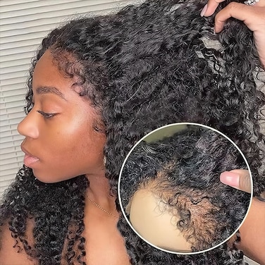 4C Edges Kinky Curly Lace Front Wigs Human Hair 13x4 HD Transparent Lace Frontal Wigs with Curly Edges Baby Hair, Deep Wave Curl Wig Pre-Plucked Hairline 180% Density 18 inch