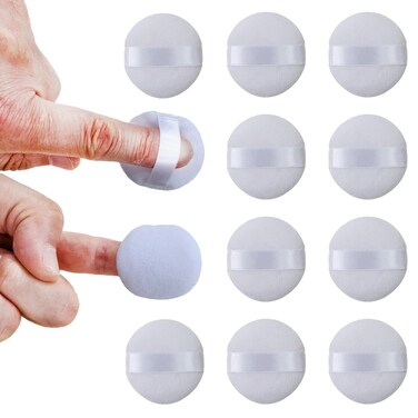 FADETTE Soft Microfiber Small Powder Puff 12 Pcs - 1.75in Diameter x 1.5in Diameter Powder Pact Makeup Sponges for Powder Beauty Gifts for Women Beauty Blender Sponge (Small) (White)