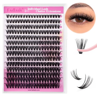 Fadlash DIY Lash Cluster individual Eyeslash Extension Volume Lash Clusters Thick Band Wispy Natural Eyelash Extension,Large Tray (40D-0.07-D, 8-16mm)