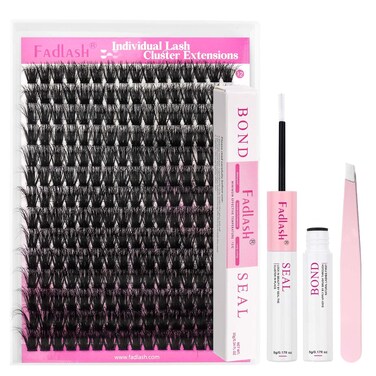 FADLASH Lash Extension Kit 100D Lash Clusters D Curl Lash Cluster Kit DIY Eyelash Extension Kit with Lash Bond and Seal Lash Applicator Tool 3D Effect fluffy Cluster Lashes(100D Kit, Mix 12-18mm)