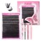 FADLASH Lash Extension DIY Kit Lash Clusters D Curl Cluster Lashes with Lash Bond and Seal Cluster Lashes Glue Remover Lash Tweezers for DIY Eyelash Extension at Home（Kit 100D-0.07D-12-18MIX）, black