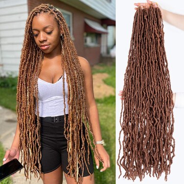 36 Inch Faux Locs Crochet Hair Super Long Soft Locs Crochet Braids Hair 6 Packs/lot 105g Goddess Locs Dreadlocs Synthetic Hair Extend Pre Looped brown Soft Braiding for Women (36 Inch, 30#)
