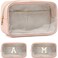Clear Makeup Bag with 2 Customizable Chenille Letters - Waterproof PU Leather Cosmetic Case, Large Personalized Toiletry Pouch for Women &amp; Teens, Ideal for Travel &amp; Gift