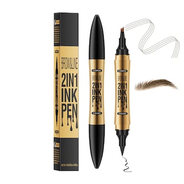 Brow pen, microblade eyebrow pen, 2-in-1, Magic 4 tip eyebrow pencil, With Dual-ended Eyebrow Brush, Waterproof eyebrow pen, Brow pencil with hair like strokes, Natural brows, Light Brown