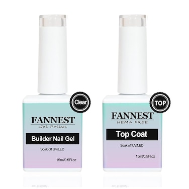 5 in 1 Clear Builder Nail Gel &amp; Top Coat Set - Hema Free, 2Pcs 15ml - Building, Strengthening &amp; Extending - Long Lasting Effects - Perfect for Nail Art &amp; Manicure - Ideal Gifts