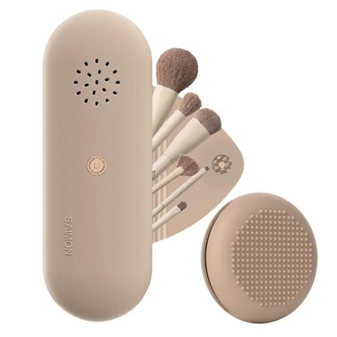 Silicone Makeup Brush Holder Travel + Puff Case, Protable Cosmetic Bag Makeup Brush Organizer Makeup Brush Case - Soft &amp; Compact, Anti-Fall Out Design - A