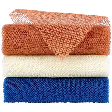 African Exfoliating Sponge - Long Net Bath Sponge &amp; Body Scrubber (3pcs Brown, Beige, Blue)
