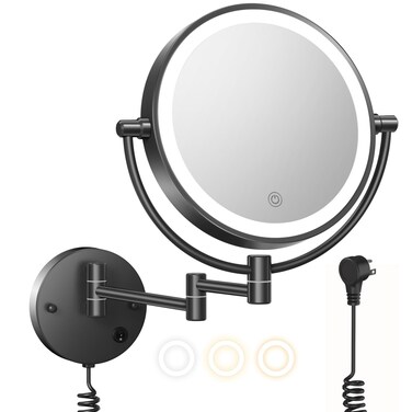 FASCINATE Upgraded Wall Mounted Makeup Mirror with Lights, Super Large Double Sided 1X/10X Magnifying Mirror for Bathroom, 360&deg; Swivel Extendable Plug Touch Sensor Vanity Mirror