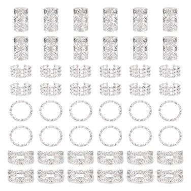 FASHEWELRY 120Pcs Iron Dreadlocks Beads Braids Hair Beads Silver Hair Cuffs Dreadlocks Round Tube Hair Jewelry Beads for Women Braiding, Metal Cuffs Decoration, Hair Rings Clips Accessories