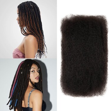 FASHION IDOL Afro Kinkys Bulk Human Hair for Dreadlock Extensions Loc Repair Braiding Twist Tight Afro Kinky Human Hair for Loc 1 Pack 50 Gram Natural Black 10 Inches 1.8 Oz