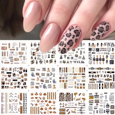 Water Transferr Nail Stickers Leopard Print Nail Stickers 12PCS Nail Decal Design DIY Geometric Patterns Nail Stickers for Women Girls Nail Art Decorations (Leopard Print)
