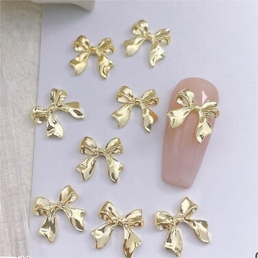 Bow Nail Art Charm 40PCS Gold Metal Bow Nail Charms 3D Alloy Bow-Knot Nail Art Decorations Kawaii Bow Charms for Nails Cute Ribbon Nail Jewelry Accessories for Acrylic Nails DIY Manicure Decor
