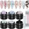 Solid Builder Gel Kit, 6 Colors Non Sticky Solid Builder Gel for Nails Aurora Blue Pink Pearl White Builder Gel With Silicone Carving Pen Hard Gel 3D Sculpting Gel Nail Art Starter Kit