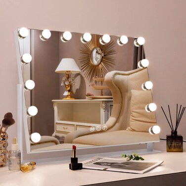 Fenair Tabletop Mount Rotating Hollywood Vanity Mirror with Lights Makeup Mirror with Lighting and USB Charge Port for Bedroom Dressing Room, 15 Dimmable Bulbs, 360&deg; Rotation