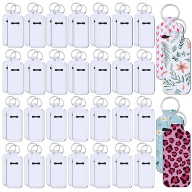 100 Pcs Sublimation Keychain Blanks Bulk Lipstick Holder Sublimation Lip Balm Gloss holder Neoprene Blanks Portable Protective Cases for Women DIY Key Ring Travel Supplies