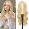 FESHFEN Long Blonde Wigs for Women, 22 inch Middle Parting Synthetic Wavy Wig for Daily Party, Blonde