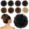 FESHFEN Human Messy Buns - 100% Human Hair Bun Real Scrunchies Hair Pieces Ponytail Extensions Wavy Tousled Updo Chignon Hairpieces for Women, Black