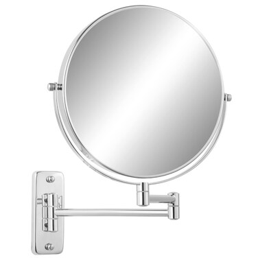 9" Magnifying Wall Mounted Makeup Mirror, 1x/7x Double-Sided Bathroom Vanity Mirror, Swivel Extendable Shaving Mirror, Adjustable Wall Mount Magnifying Mirror for Makeup, Chrome - No Light