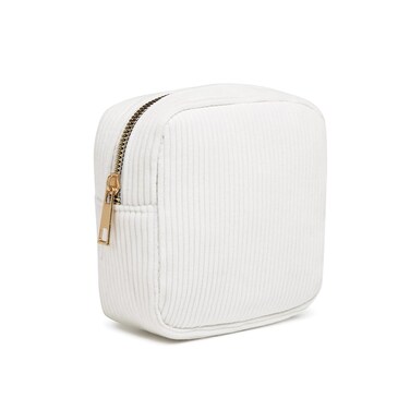 Mini Makeup Bag, Mini Makeup Pouch Purse Cute Cosmetic Pouch for Women Corduroy Small Cosmetic Bag for Purse Small Travel Pouch Purse Travel Toiletry Bag for Women Car Bag (Mini White)