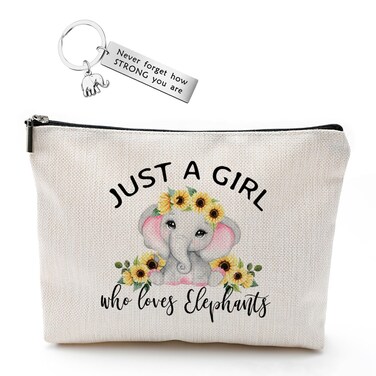 Elephant Gift for Women, Elephant Lover Gift Makeup Bag, Just A Girl Who Loves Elephant Cosmetic Bag Zipper Pouch Bag Elephant Lover Gift