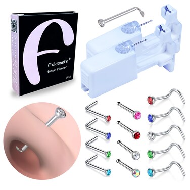 2 Pack Self Use Nose Piercing Gun Safe Nose Piercing Kit Tool Painless and Allergy Free Nose Piercer with Hypoallergenic Nose Studs