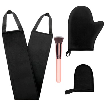 4 Pcs Self Tanner Mitt Applicator Kit - Self Tanning Mitt Glove,Self Tanner Back Applicator,Mini Face Tanner Mitt,Face Tanner Brush Soft Streak-Free Reusable &amp; Washable for Women Girl Men (Black)
