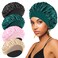 4PCS Silk Satin Bonnets for Black Women &amp; Men - Elastic Wide Band Hair Wrap Cap for Curly Hair - Shower Cap for Sleeping (Black, Peacock Blue, Pink, Khaki)