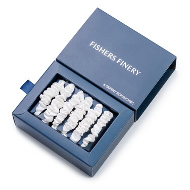 Fishers Finery 25 Momme Pure Mulberry Silk Skinny Scrunchies   Hair Tie Set for Thin Hair (Natural White- 6 Pk)