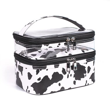 FITINI Makeup Bags Double Layer Cows Travel Storage Cosmetic Cases Largr Make-up Organizer Toiletry Bags Water-resistant for Women Makeup Brush Bag