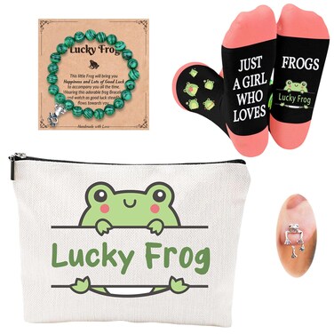 Frog Gifts for Frog Lovers Set Frog Cosmetic Bag Frog Bracelets Frog Socks Frog Earrings -Perfect for Frog Lovers