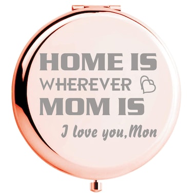 Personalized Travel Pocket Makeup Mirror Home Is Wherever Mom Is I Love You Mom Compact Mirror for Women Girls Mother's Day, Birthday