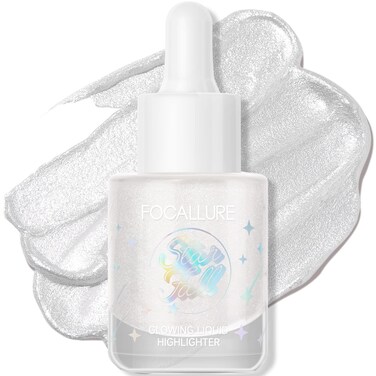 FOCALLURE Starfall Glowing Liquid Highlighter, Shimmering Body Oil, Non-Sticky Shimmer Liquid Luminizer, Non-Greasy, Face &amp; Body Glitter Makeup for Costumes, Cosplay, Rave Festival, MOON CHILD