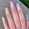 Extra Long Pink Press on Nails Luxury Fake Nails Rainbow Acrylic False Nails With Sticker Prom Women's Nails Colorful False Nail - Tips 24 pcs