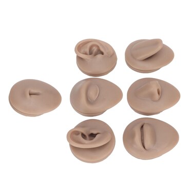 Focket 7PCS Piercing Practice Model, Silicone Ear Model Flexible Model Body Parts Tongue Model Model Mouth Model Nose Model Navel Model for Jewelry Display Teaching Tool (Dark