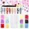 FOIMAS 3D Flower Nail Charms,3 Boxes Flower Acrylic Nail Art Rhinestones with Gold Silver Pearl Beads Tweezer for DIY Nail Art Decoration Supply